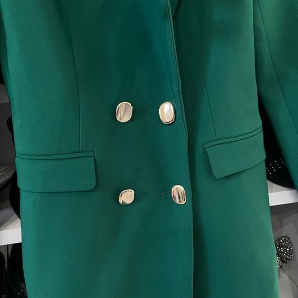 NWT  WOMEN'S DOUBLE BREASTED LONG BLAZER DRESS Green SIZE XS - Picture 10 of 11